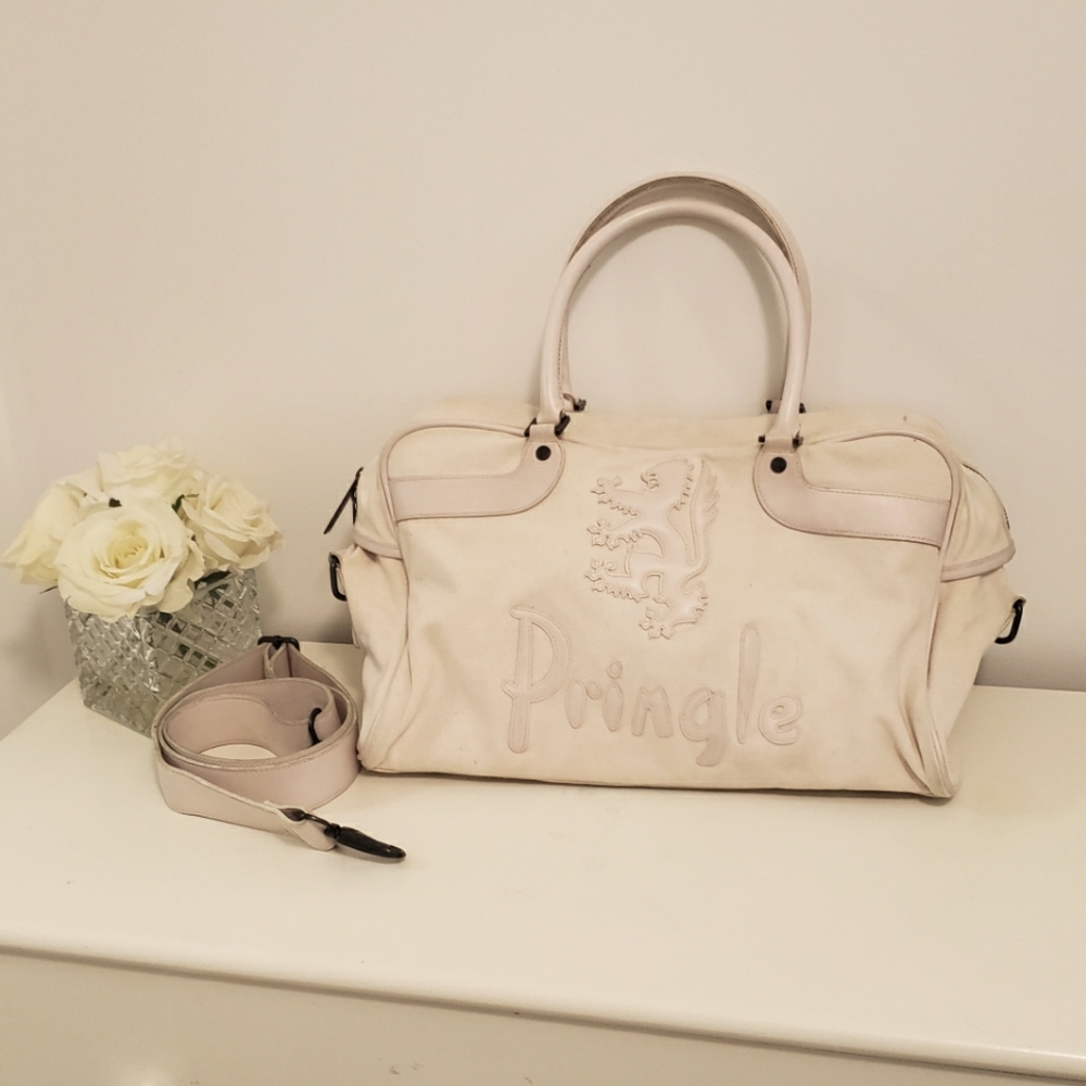 Pringle of Scotland pink canvas bag with leather strap